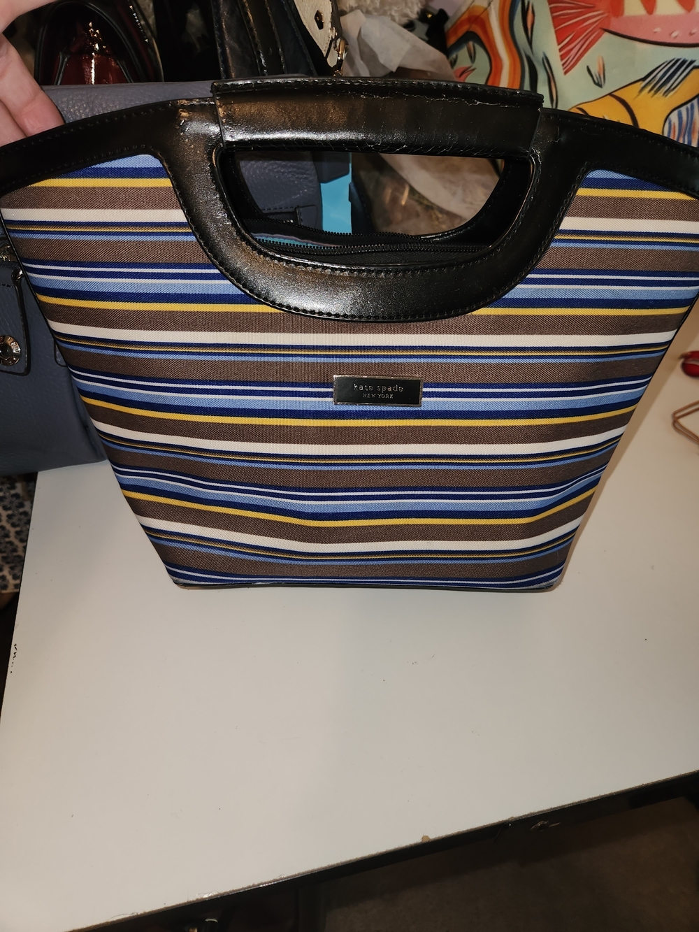 Kate Spade Inspired Navy and Brown Striped Hand Bag